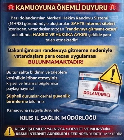 Kilis İl Sağlık M&uuml;d&uuml;rl&uuml;ğ&uuml;&rsquo;nden dolandırıcılara karşı &ouml;nemli uyarı