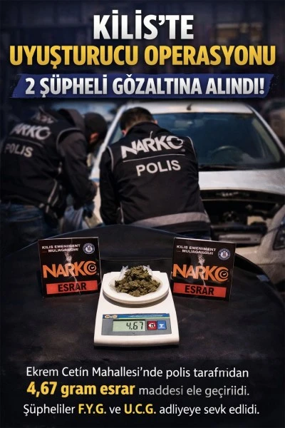 Kilis&rsquo;te ara&ccedil;ta uyuşturucu ele ge&ccedil;irildi