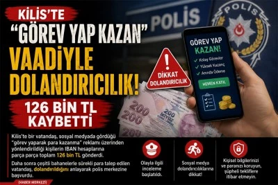 Kilis&rsquo;te &ldquo;G&ouml;rev Yap Kazan&rdquo; vaadiyle 126 bin TL&rsquo;lik dolandırıcılık 
