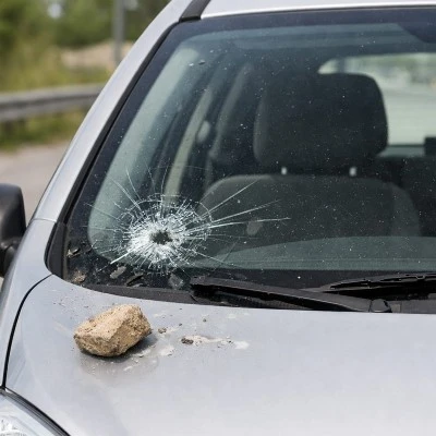 Kilis&rsquo;te park halindeki araca taş d&uuml;şt&uuml; maddi hasar oluştu