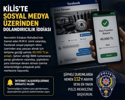 Kilis&rsquo;te sosyal medya &uuml;zerinden 45 bin TL&rsquo;lik dolandırıcılık iddiası