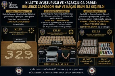 Kilis&rsquo;te uyuşturucu ve ka&ccedil;ak&ccedil;ılığa darbe: Binlerce captagon hap ve ka&ccedil;ak &uuml;r&uuml;n ele ge&ccedil;irildi