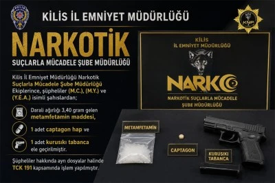 Kilis&rsquo;te zehir tacirlerine darbe: uyuşturucu ve silah ele ge&ccedil;irildi