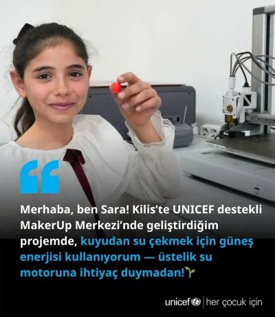 Kilisli 12 yaşındaki &ouml;ğrenci Sara Zamud&rsquo;dan b&uuml;y&uuml;k başarı: G&uuml;neş enerjisiyle pompasız su &ccedil;ekme projesi